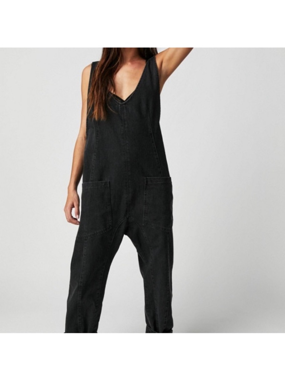 Free People charcoal black denim jumpsuit
